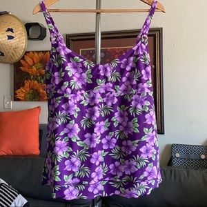 Island Escape Layered Swim Tankini Top Purple Hibiscus Size Medium